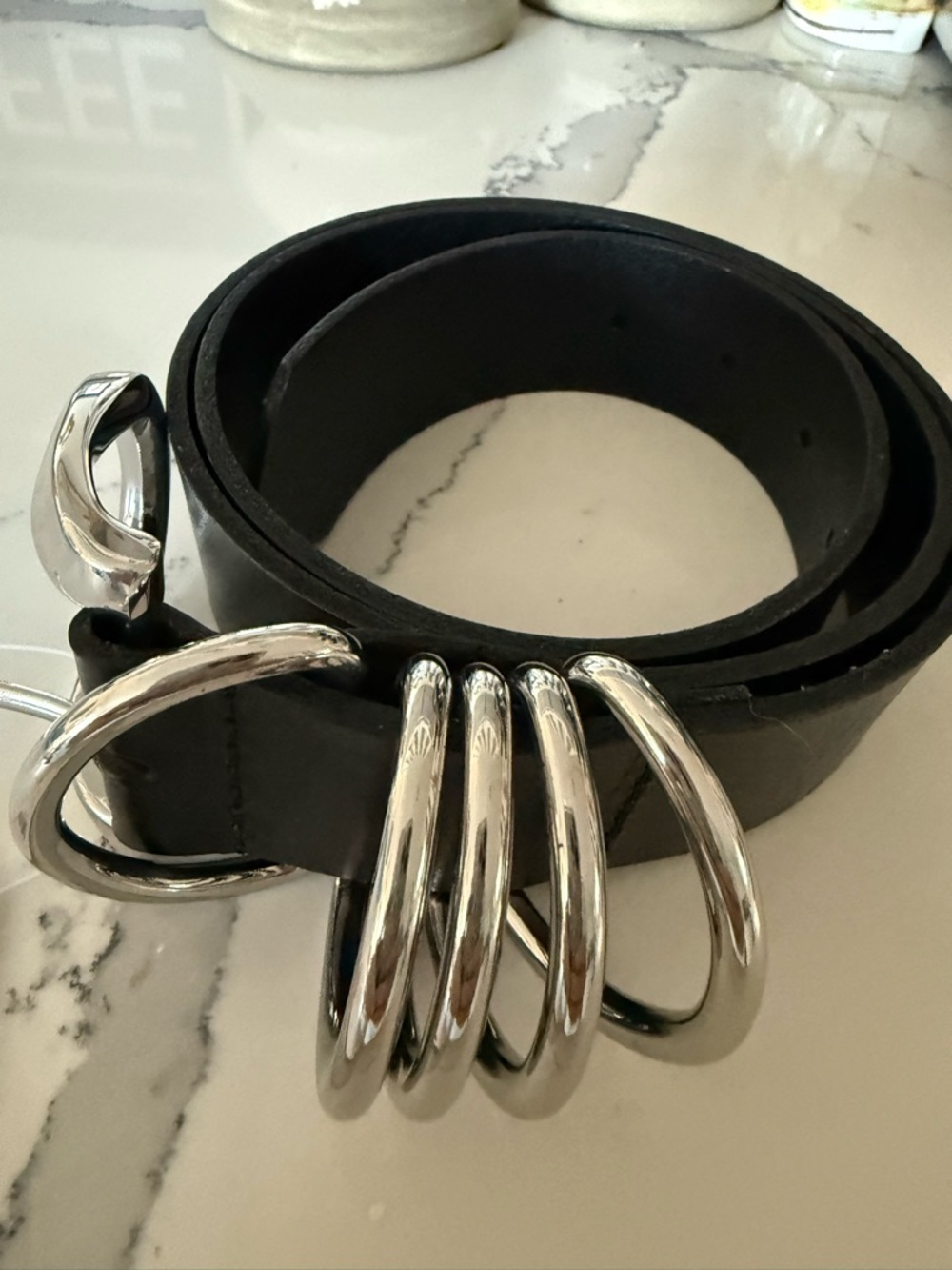 Maeve Black Belt with Silver Multi-Ring Buckle